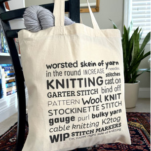 Bolsa de punto - Collage de palabras de Knitter