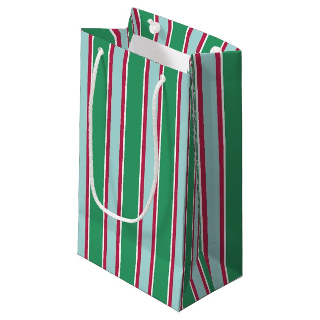 Bolsa de regalo a rayas de Navidades azules verdes (Angulo Anverso)