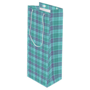Bolsa de regalo alta de vino de cuadros azules y m
