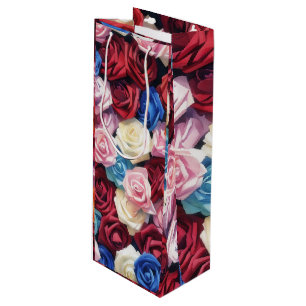 Bolsa de regalo alta de vino de rosas coloridas