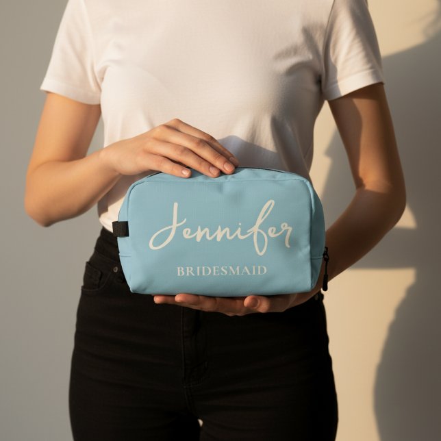 Bolsa de regalo azul claro personalizada de agrade (Custom Toiletry Bag for Bridesmaids – Bridal Party Proposal or Thank You Gift | Wedding Travel Bag)