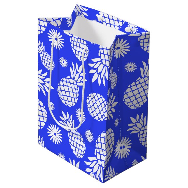 Bolsa de regalo azul de piña y margarita (Angulo Anverso)