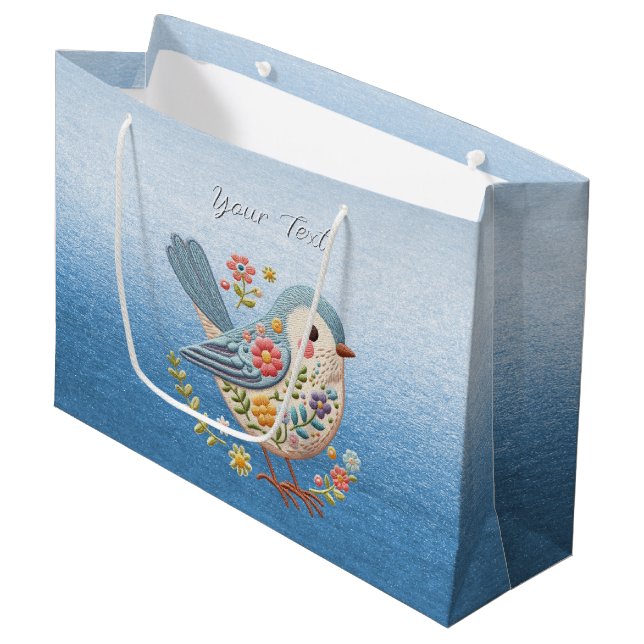 Bolsa de regalo azul floral para pequeños pájaros (Angulo Anverso)