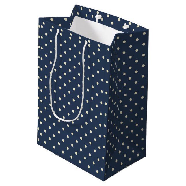 Bolsa de regalo azul oscuro con puntos de polka (Angulo reverso)