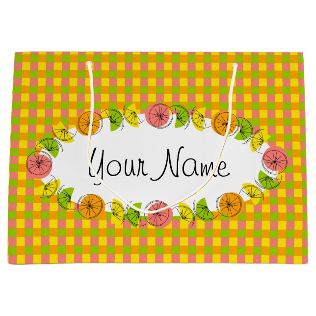 Bolsa de regalo Citrus Oval Check Name grande (Anverso)