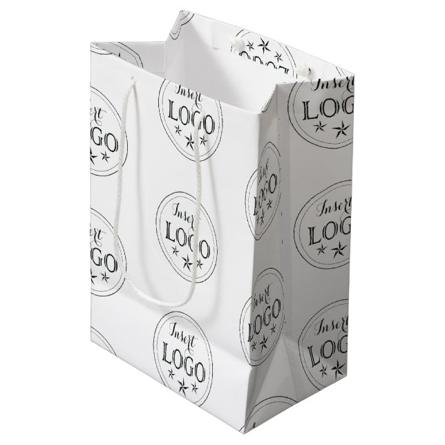 Bolsa de regalo clásica blanca media con logotipo  (Angulo Anverso)