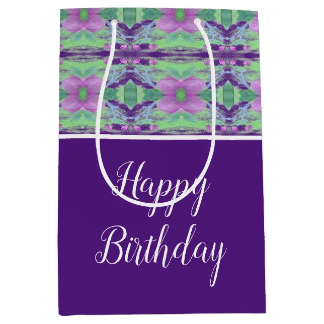 Bolsa de regalo con acento de flores moradas (Anverso)