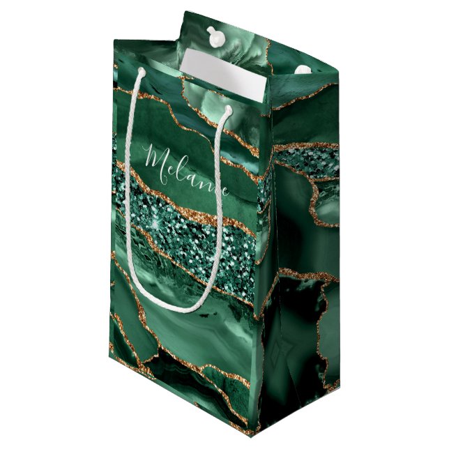 Bolsa de regalo con purpurina dorada verde esmeral (Angulo Anverso)