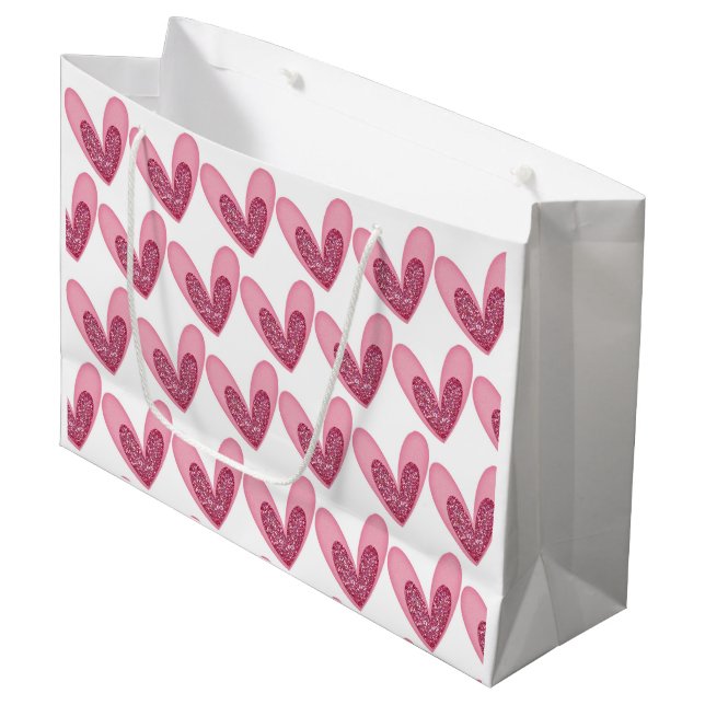 Bolsa de regalo - Corazones de purpurina rosa (Angulo Anverso)