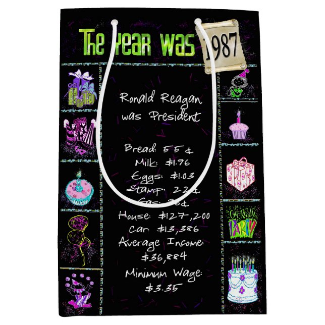 Bolsa de regalo de 1987 Birthday Trivia Fun Fact M (Anverso)