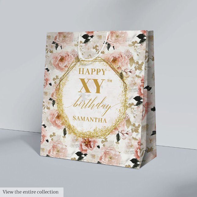 Bolsa de Regalo de Aniversario Rústico Rosa Glamor (Glamorous Dusty Pink Rustic Gold Birthday Gift Bag

)