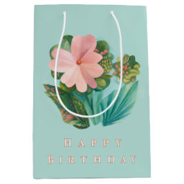 Bolsa de regalo de Aqua Floral "Feliz cumpleaños"