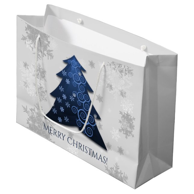 Bolsa de regalo de árbol de Navidad azul festivo (Angulo Anverso)