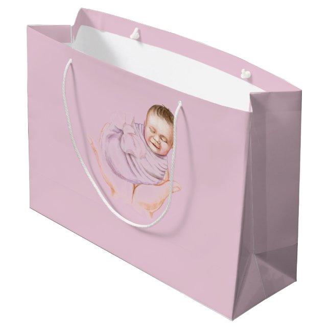 Bolsa de regalo de Baby Shower rosa - Nombre perso (Angulo reverso)