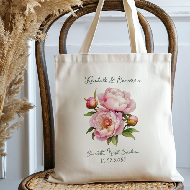 Bolsa de regalo de bienvenida de boda con peonías  (Subido por el creador)