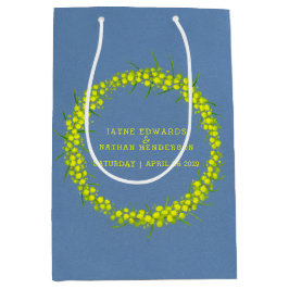 Bolsa de regalo de boda azul de acacia amarillo