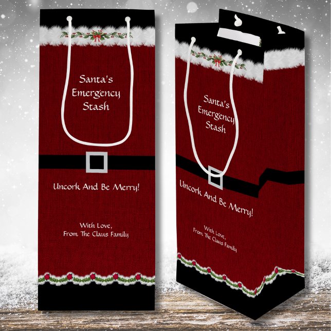 Bolsa de regalo de botella de vino Red Black Santa (Give the ultimate holiday hostess gift or bottle of cheer in this adorable Santa Suit wine gift bag)
