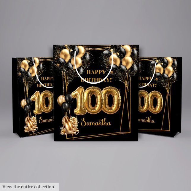 Bolsa de regalo de cumpleaños 100 con tacones alto (Gold High Heels 100th Birthday Gift Bag ✨)