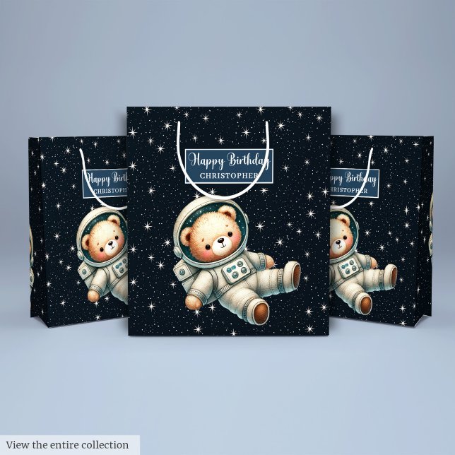 Bolsa de regalo de cumpleaños con el astronauta Te (Boy Birthday Gift Bag with Astronaut Teddy Bear)