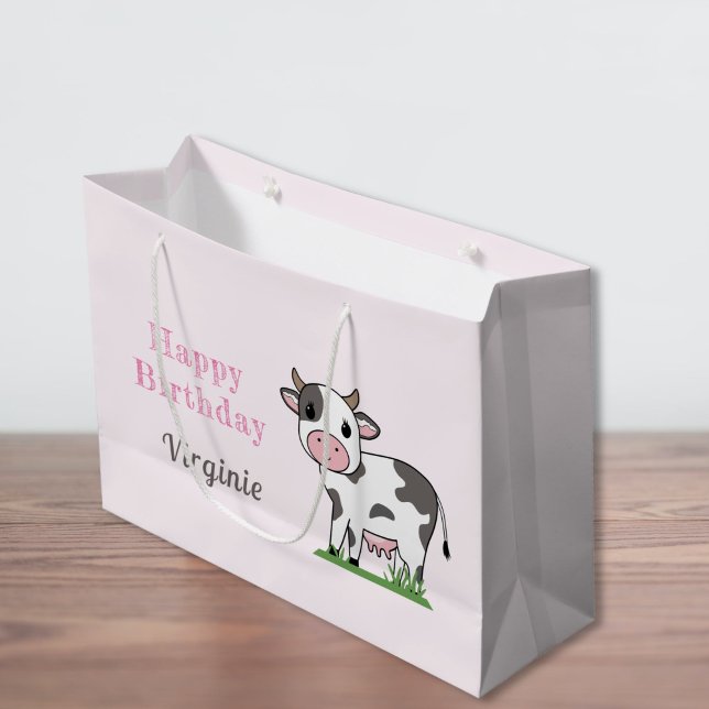 Bolsa de Regalo de Cumpleaños con una vaca Cuta (Birthday Gift Bag with a Cute Cow)