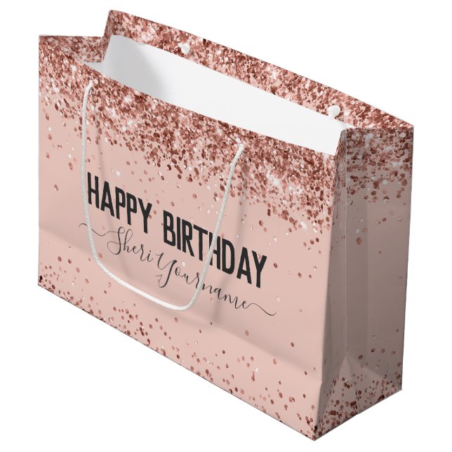 Bolsa de regalo de cumpleaños de Girly Rosa Gold P (Angulo Anverso)