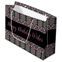 Bolsa de regalo de cumpleaños de papel rosa negro
