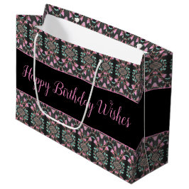 Bolsa de regalo de cumpleaños de papel rosa negro