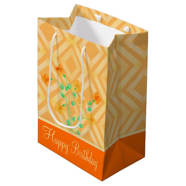 Bolsa de regalo de cumpleaños feliz de Naranja med (Angulo Anverso)