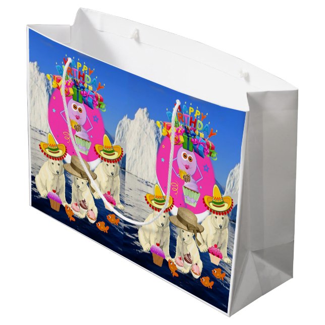 Bolsa de regalo de cumpleaños feliz oso polar (Angulo reverso)