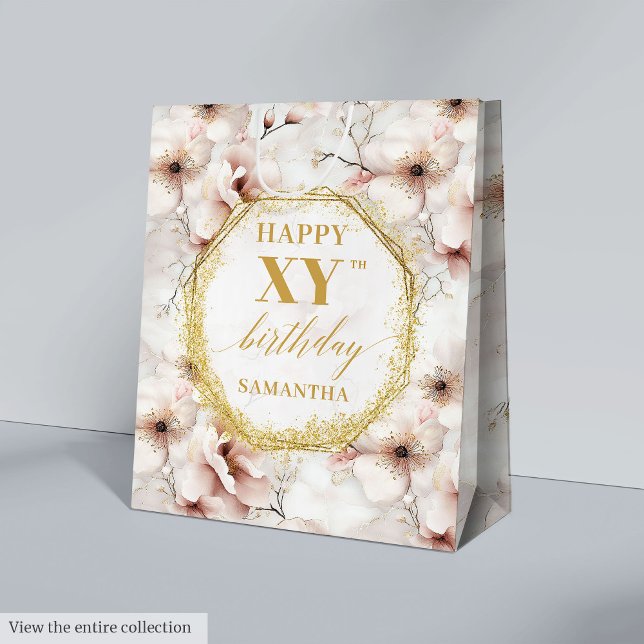 Bolsa de regalo de cumpleaños Rústico rosa claro i (Inspiring Light Pink Rustic Gold Birthday Gift Bag

)