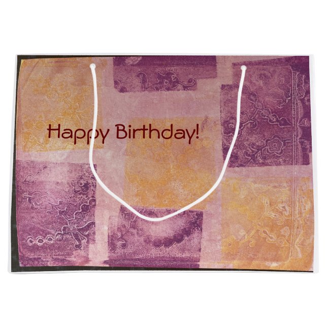 Bolsa de regalo de diseño cuadrado morado y dorado (Anverso)