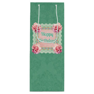 Bolsa de regalo de encaje damasco con rosas de est