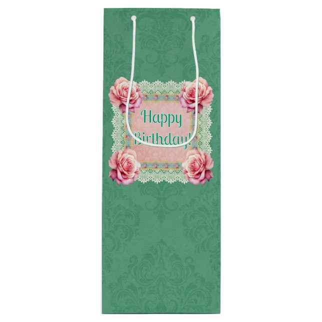 Bolsa de regalo de encaje damasco con rosas de est (Anverso)