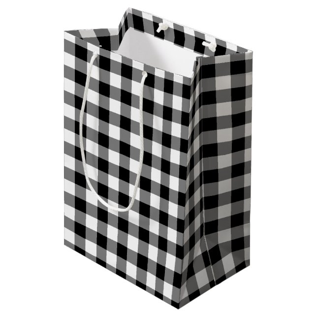 Bolsa de regalo de Gingham Plaid en blanco y negro (Angulo Anverso)