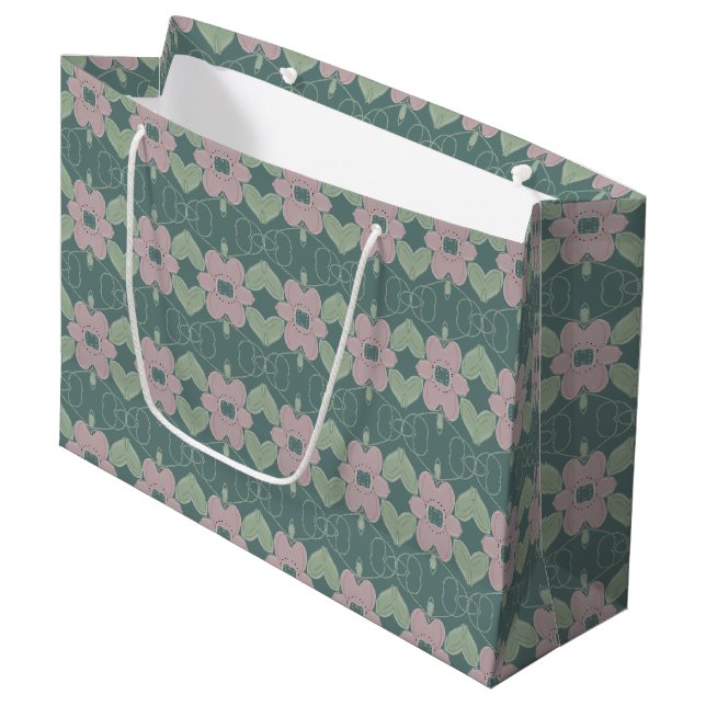 Bolsa de regalo de gran tamaño de rosa y Verde azu (Angulo Anverso)