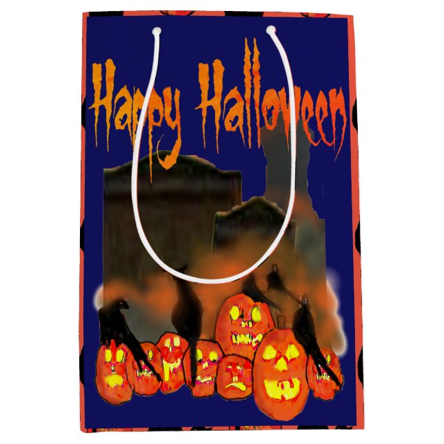 Bolsa de regalo de Halloween con calabazas y aves  (Anverso)