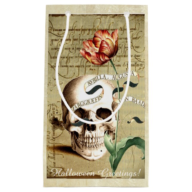 Bolsa de regalo de Halloween con escritura floral  (Anverso)
