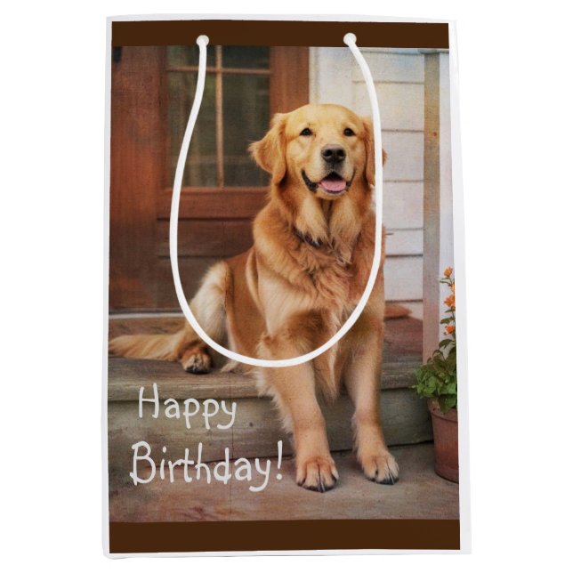 Bolsa de regalo de Happy Birday Golden Retriever (Anverso)