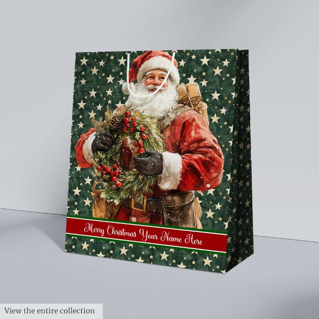 Bolsa de regalo de la fiesta de Santa Claus - Pers (Watercolor Santa Claus Holiday Gift Bag - Custom Name)