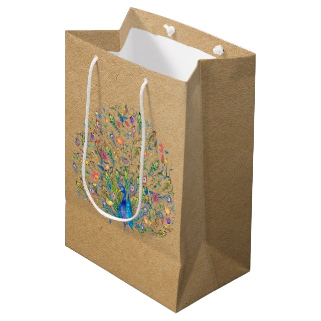 Bolsa de regalo de medio pavo real floral (Angulo Anverso)