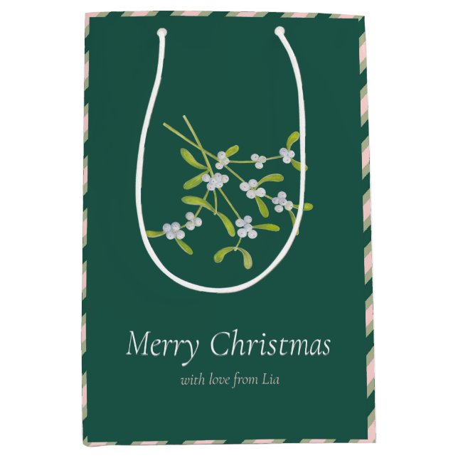 Bolsa de regalo de Mistletoe y Stripes Rosa verde  (Anverso)