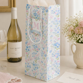 Bolsa de regalo de monograma floral elegante