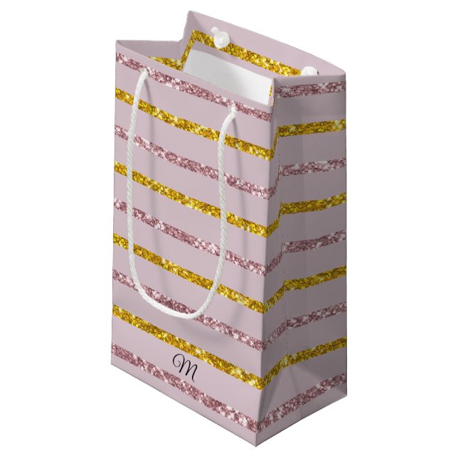 Bolsa de regalo de monograma rosa y dorado de Rubo (Angulo Anverso)