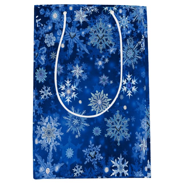 Bolsa de regalo de navidades con copos de nieve az (Anverso)