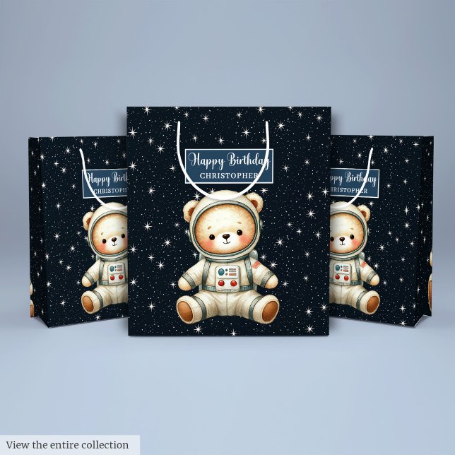 Bolsa de regalo de niño personalizado con el tema  (Custom Boy Gift Bag with Teddy Astronaut Theme)