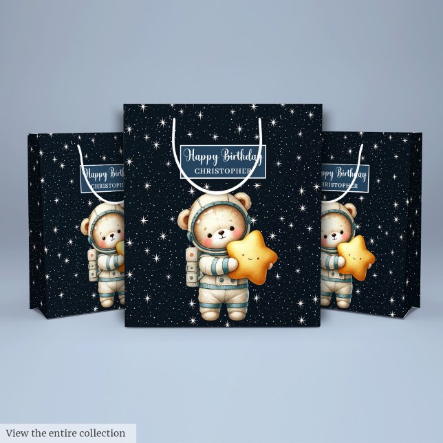 Bolsa de regalo de osito de personalizado Teddy pa (Custom Teddy Bear Gift Bag for Space Boy Party)