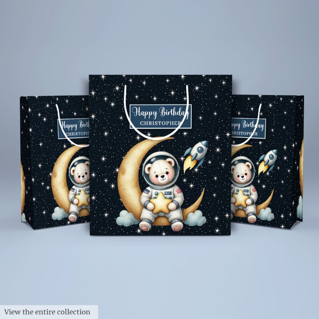 Bolsa de regalo de oso astronauta para fiesta de c (Astronaut Bear Gift Bag for Boy Birthday Party)