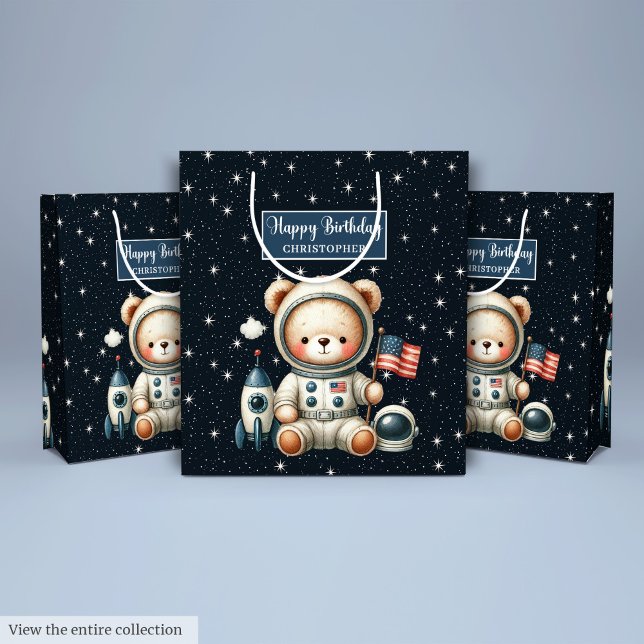 Bolsa de regalo de oso astronauta para fiesta de c (Cute Astronaut Bear Gift Bag for Birthday Party)