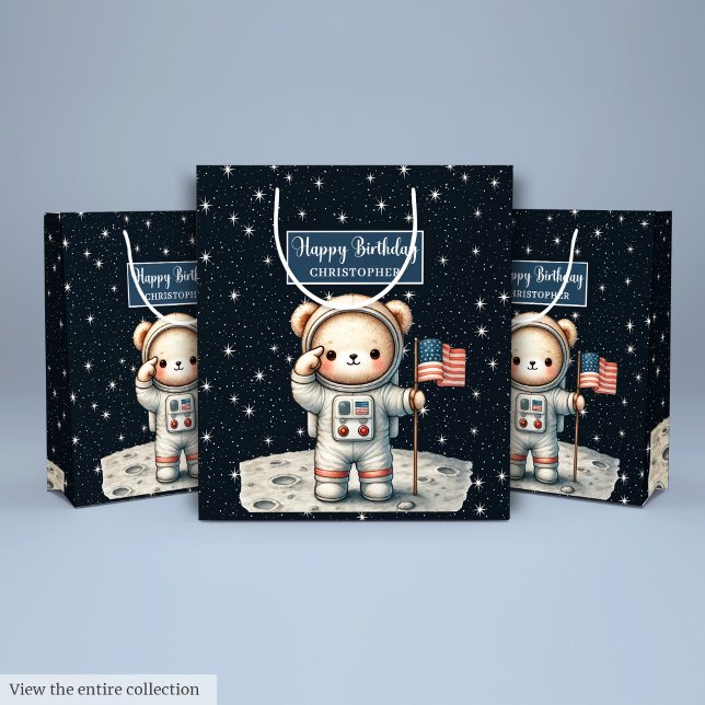 Bolsa de regalo de oso del Explorador de espacios  (Space Explorer Bear Gift Bag for Boy Birthday)