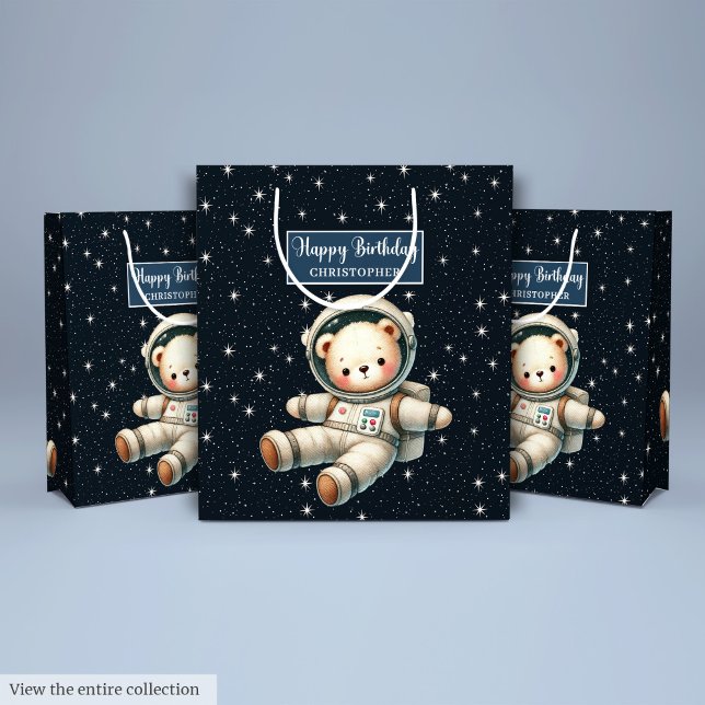 Bolsa de regalo de oso espacial para fiesta de cum (Cute Space Bear Gift Bag for Boy Birthday Party)